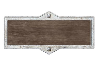 Kaliteli metal çerçeve beyaz arka planda izole edilmiş ahşap yüzey.