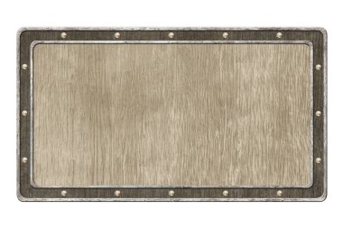 Beyaz arka planda izole edilmiş ahşap desenli vintage plaka