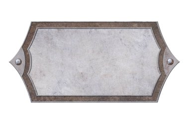 Beyaz arkaplanda izole edilmiş metin için boş alanı olan metal kalkan