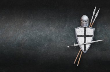 Soyut siyah grunge arka planda şövalye silahı