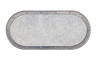 Oval metal kalkan beyaz arkaplanda izole