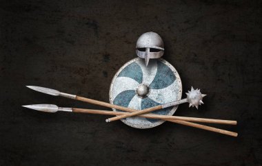 Viking 'in silahı koyu grunge arka planda.