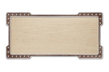 Beyaz arkaplanda izole edilmiş ahşap desenli metal kalkan