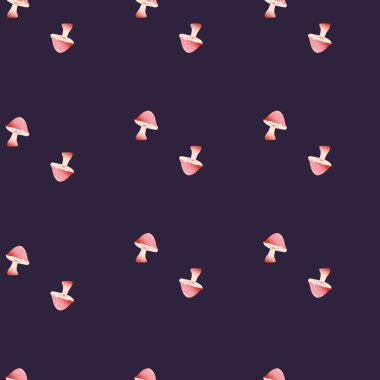 Mushroom and flower seamless pattern. Simple and elegant hand drawn design. Colorful vector illustration. 