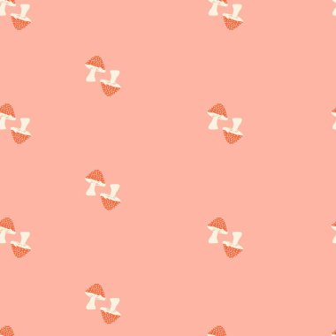 Mushroom and flower seamless pattern. Simple and elegant hand drawn design. Colorful vector illustration. 