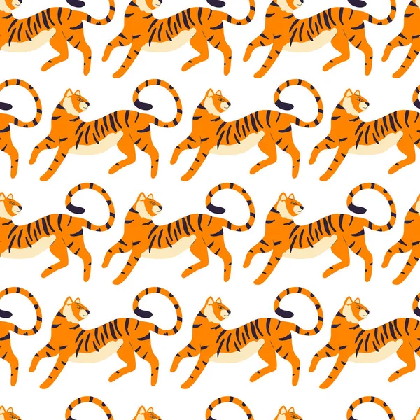 Patrón Sin Costuras Con Tigre Gato Grande Dibujado Mano Sobre — Archivo Imágenes Vectoriales