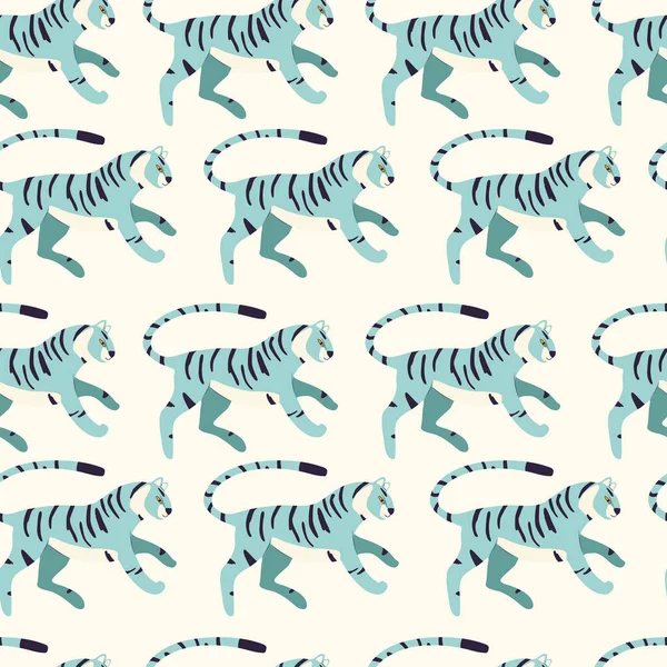 Patrón Sin Costuras Con Tigre Gato Grande Dibujado Mano Azul — Archivo Imágenes Vectoriales
