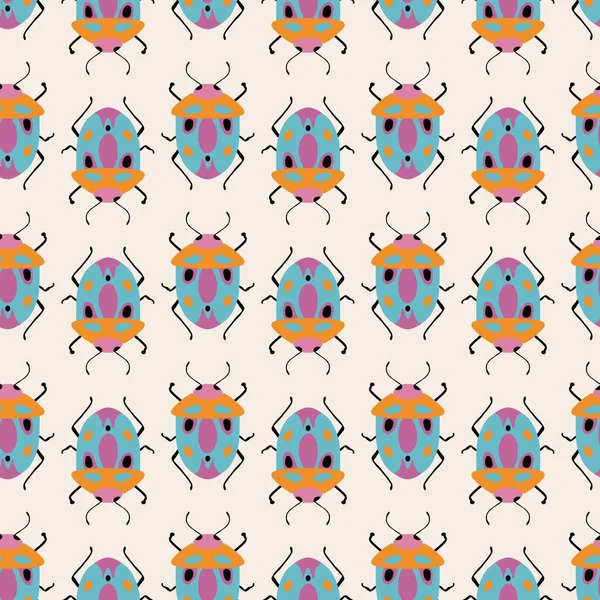 かわいい虫とのシームレスなパターン カラフルな手描きベクトルイラスト — ストックベクタ