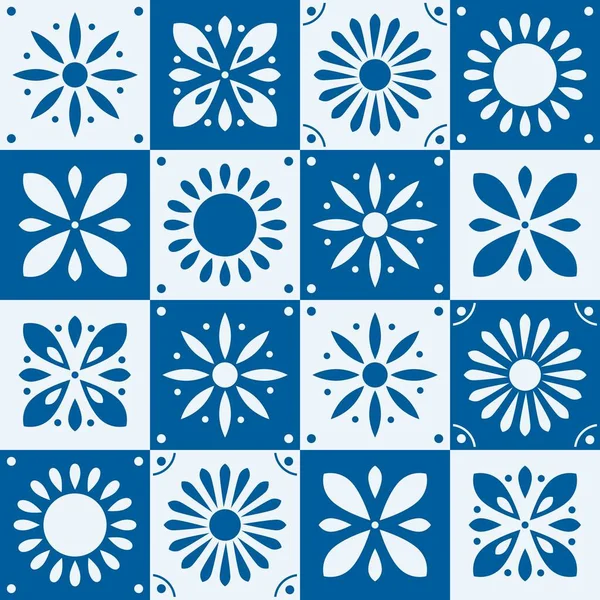 Seamless Pattern Traditional Ornate Decorative Tiles Portuguese Ceramic Square Tiles — Stock Vector