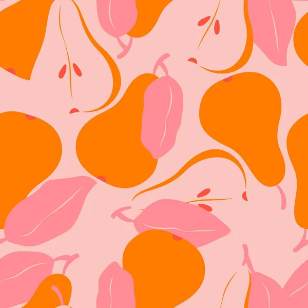 Seamless pattern with fruit shapes. Pears in vibrant pink and red. Colorful vector illustration.
