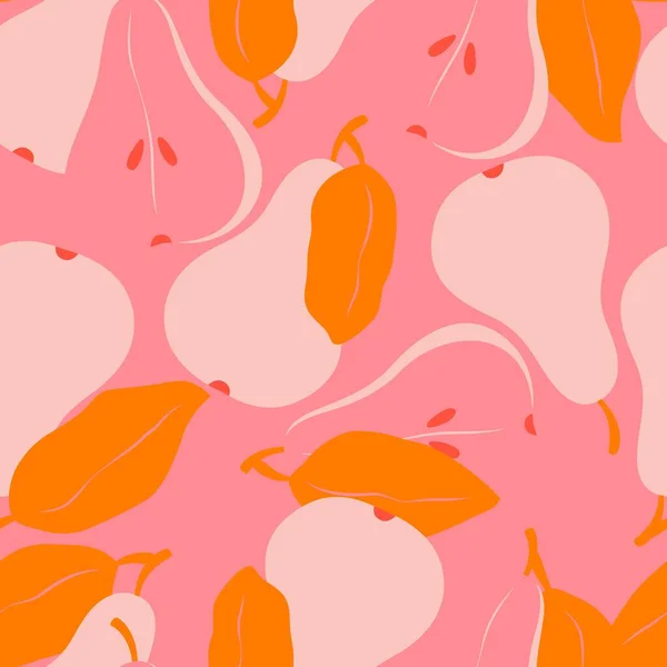 Seamless Pattern Fruit Shapes Pears Vibrant Pink Red Colorful Vector — Stock Vector