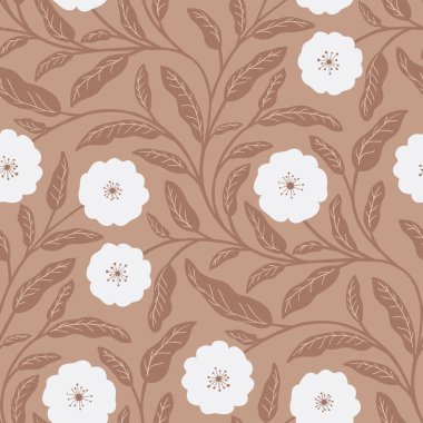 Mocha Mousse deseninde Kalın Botanik Çiçekleri