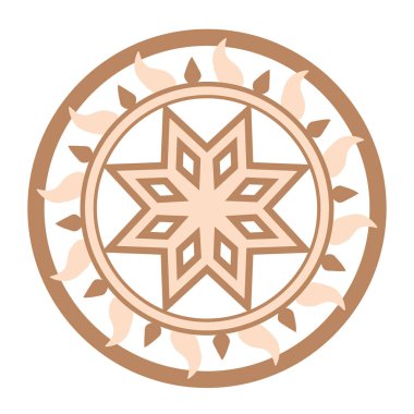 Alatyr, İskandinav desenleriyle süslenmiş antik bir Slav sembolü. Bej moda tasarımı.