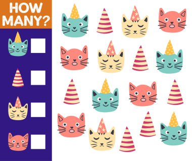 How many Cat, game for children. How many are they game. Count the Cats in the picture and write the result.