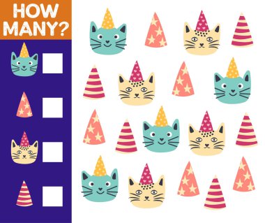 How many Cat, game for children. How many are they game. Count the Cats in the picture and write the result.
