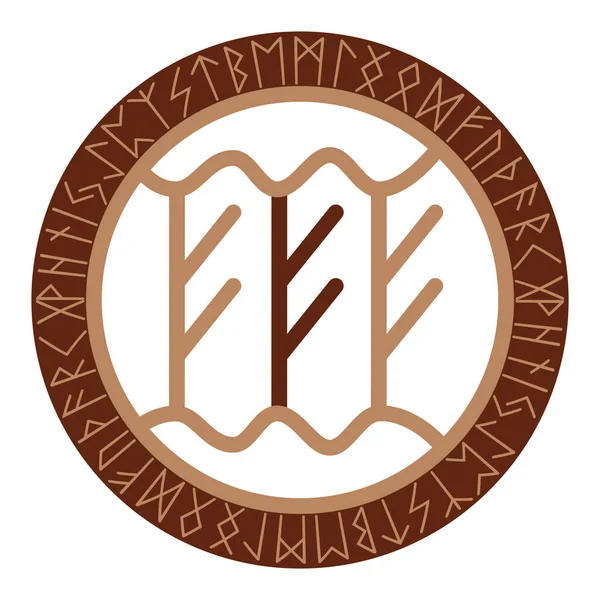 Triple Rune Fehu Ancient Slavic Symbol Decorated Scandinavian Patterns Beige — Stock Vector