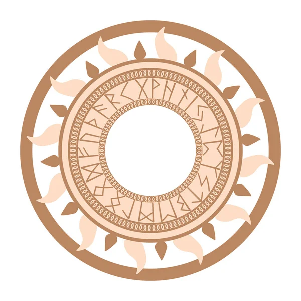 Runový Kruh Prastarý Symbol Zdobený Skandinávskými Vzory Béžový Módní Design — Stockový vektor
