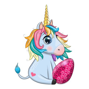 Paskalya tekboynuzlu karikatür karakteri, paskalya yumurtası, kartpostal