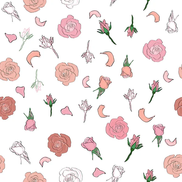 Nahtloses Muster Rosenblätter Knospen Und Blüten Konfetti Kosmetik Hochzeit Schöner — Stockvektor