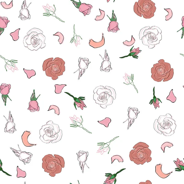 Nahtloses Muster Rosenblätter Knospen Und Blüten Konfetti Kosmetik Hochzeit Schöner — Stockvektor