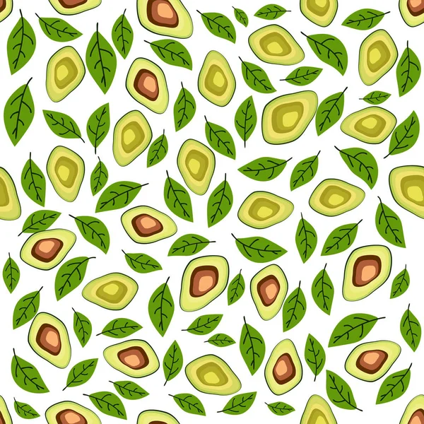 Avokado pürüzsüz desen. Yaprak ve çiçeklerle dilimlenmiş avokado. Özgün düz resimleme