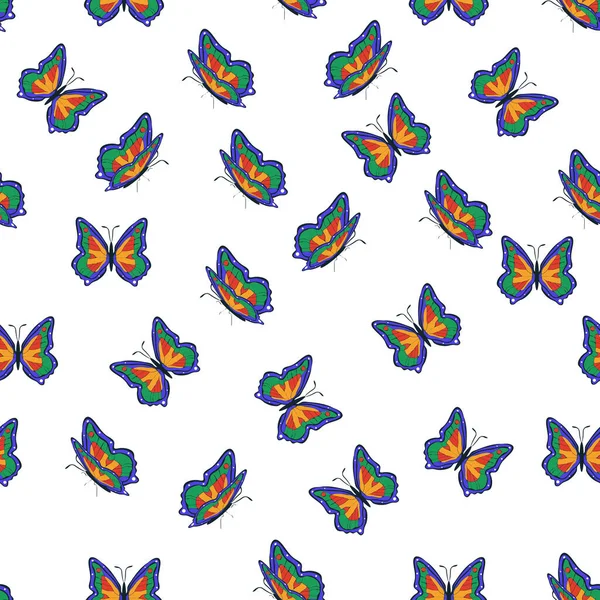 Heldere Veelkleurige Vlinders Naadloos Patroon Behang Achtergrond Kinderfeestje Ambachtelijk Papier — Stockvector