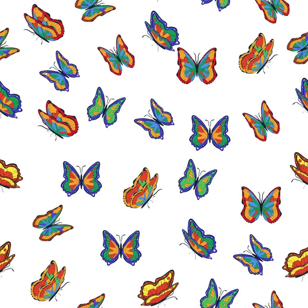 Helle Bunte Schmetterlinge Nahtloses Muster Tapete Hintergrund Kinderparty Bastelpapier Scrapbooking — Stockvektor