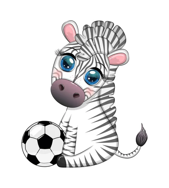 Cute Zebra Soccer Ball Cartoon Character Summer Sport Cute Football — Stock Vector