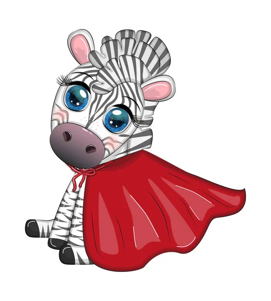 Csíkos Zebra Piros Kabátban Szuperhős Gyermek Karakter — Stock Vector
