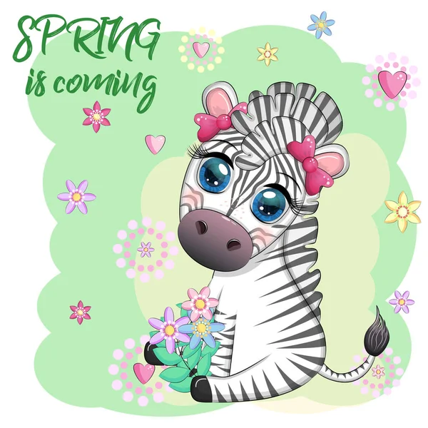 Striped Zebra Wreath Flowers Bouquet Spring Coming — Stock Vector