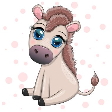 Çiçekli şirin bir eşek, balonlu, bahar temalı. Tatil için kartpostal.