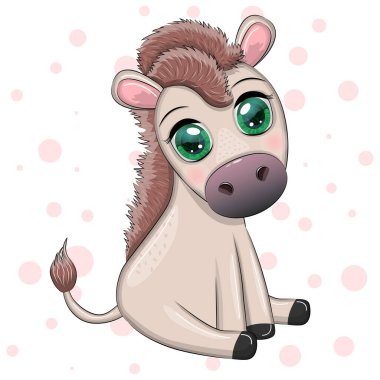 Çiçekli şirin bir eşek, balonlu, bahar temalı. Tatil için kartpostal.