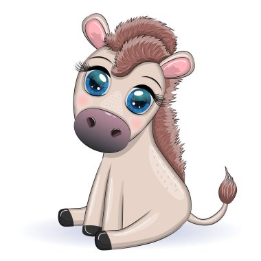 Çiçekli şirin bir eşek, balonlu, bahar temalı. Tatil için kartpostal.