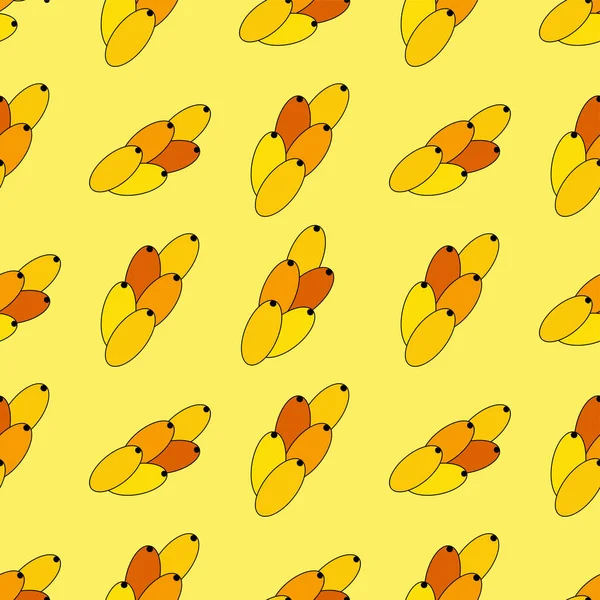 海荆棘无缝图案 有浆果和叶子的小树枝 包装用橙色新鲜浆果模板 — 图库矢量图片