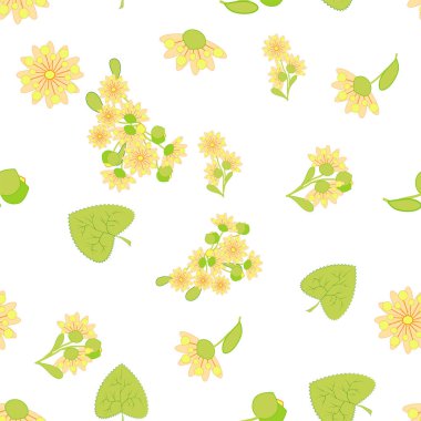Floral seamless pattern with linden flowers. Hand drawn eco design for fabric and wrapping paper.