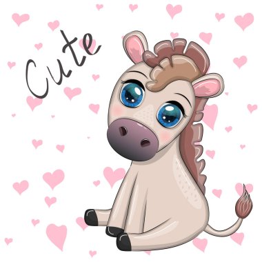 Çiçekli şirin bir eşek, balonlu, bahar temalı. Tatil için kartpostal.