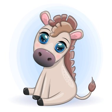 Çiçekli şirin bir eşek, balonlu, bahar temalı. Tatil için kartpostal.