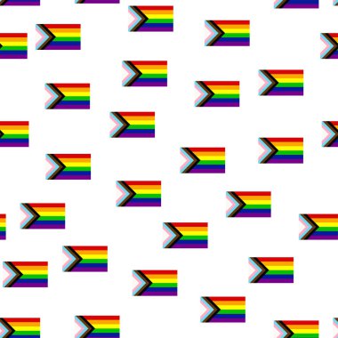Seamless pattern with new lgbt flag, hearts, text, flower and flag. Gay pride. Pride Month. Love, freedom, support lgbtq