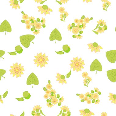 Floral seamless pattern with linden flowers. Hand drawn eco design for fabric and wrapping paper.