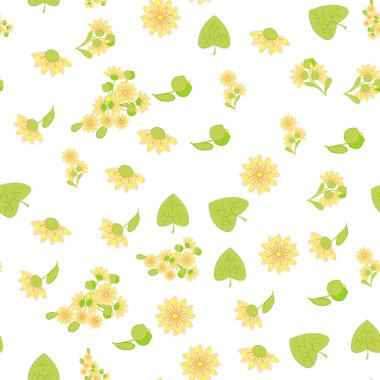 Floral seamless pattern with linden flowers. Hand drawn eco design for fabric and wrapping paper.