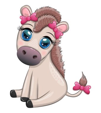 Çiçekli şirin bir eşek, balonlu, bahar temalı. Tatil için kartpostal..