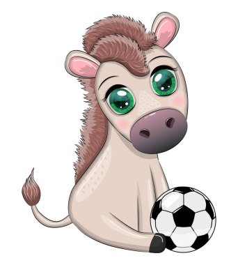 Cute donkey with a soccer ball. Child character, games for boys