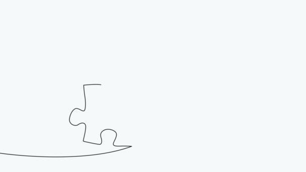 Piese Puzzle Conectate Linie Continuă Desenată Elementul Puzzle Jigsaw Animație — Videoclip de stoc