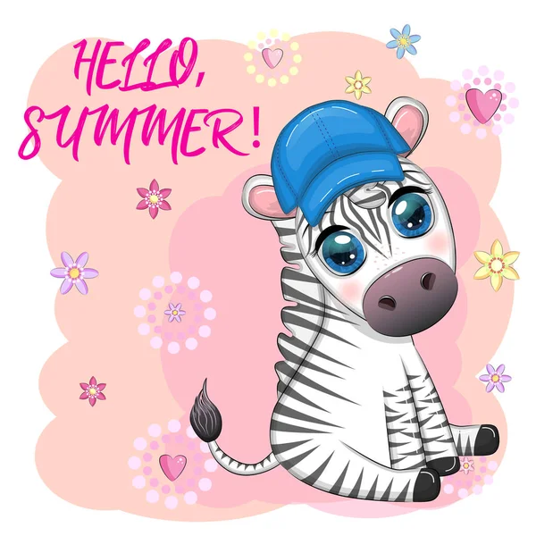 Cute Zebra Beach Hat Childish Character Animal Summer Clothes Summer — Wektor stockowy