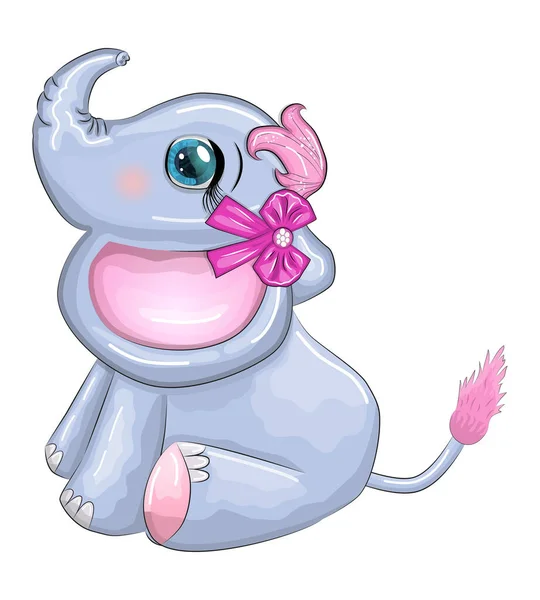 Cute Cartoon Elephant Childish Character Beautiful Eyes — Stock Vector