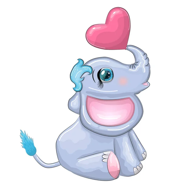 Cute Cartoon Elephant Childish Character Beautiful Eyes Heart — Stock Vector