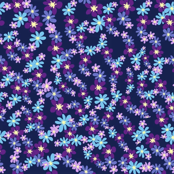 Фантазія Безшовний Квітковий Візерунок Блакитним Блакитним Царським Лавандовими Квітами Листям — стоковий вектор