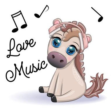 Kulaklıklı at müzik dinler. Müziği severim, sevimli bir karakter..