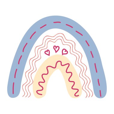 El çizimi boho gökkuşağı. Pastel İskandinav tarzında şirin bir set. Oda dekorasyonu, tekstil baskısı veya duvar çıkartması için çocuk odası tasarımı