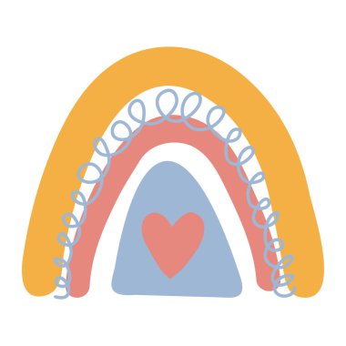 El çizimi boho gökkuşağı. Pastel İskandinav tarzında şirin bir set. Oda dekorasyonu, tekstil baskısı veya duvar çıkartması için çocuk odası tasarımı
